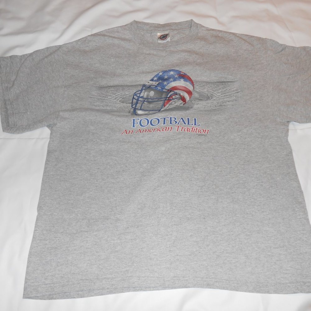 2/$8 Grey Football Tee Lg EUC